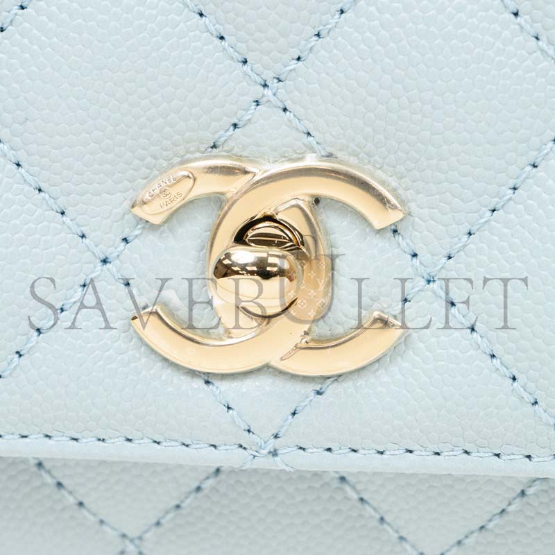 Ch*el light blue caviar leather handbag as2215 (18*13*9cm)